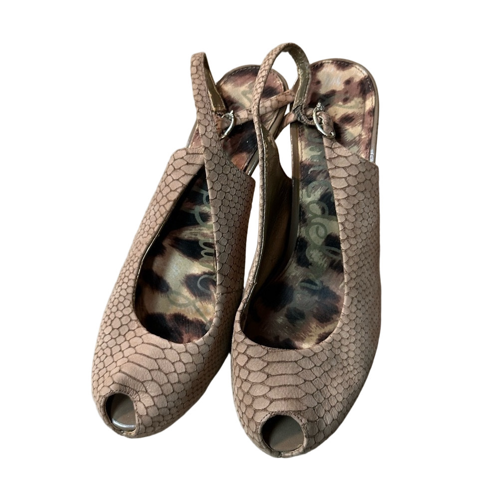 SAM Edelman Brown Taupe Reptile Like Heels Size 9 M - Picture 3 of 12